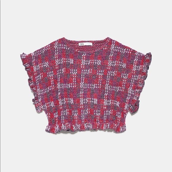 Zara RUFFLED KNIT Cropped TOP Sweater Multi Color - Picture 9 of 10